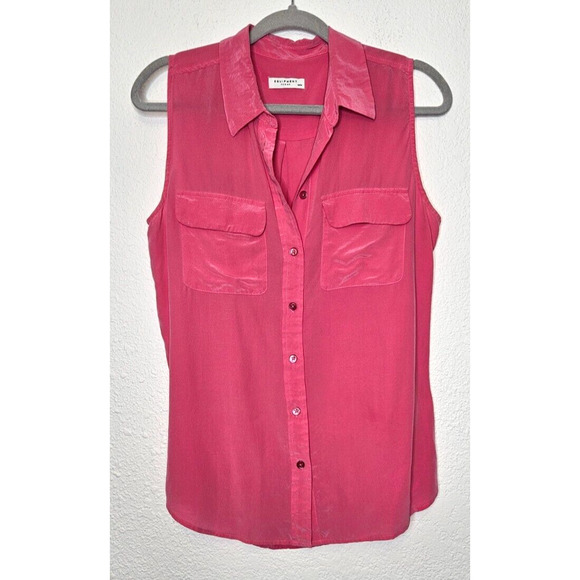Equipment Femme Women Signature Silk Blouse Medium Pink Button Up Sleeveless Top - Picture 1 of 9